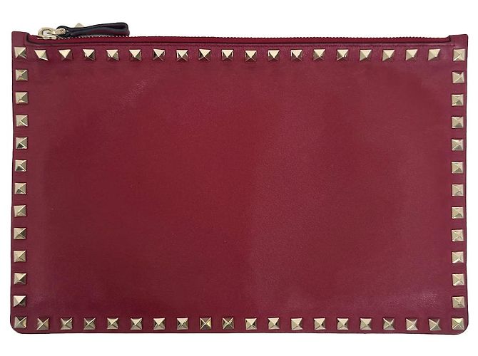 Valentino Clutch Garavani Rockstud in pelle rossa Medium Rosso - vista 4