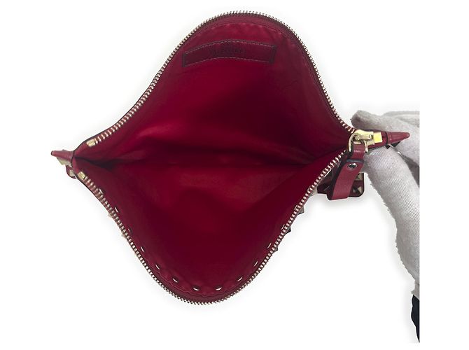 Valentino Clutch Garavani Rockstud in pelle rossa Medium Rosso - vista 7