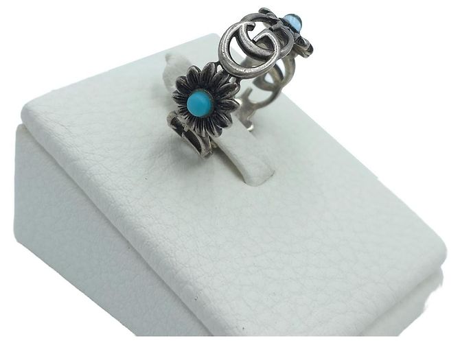 Gucci Double Flower Ring aus Sterlingsilber Größe Blau - Ansicht 4