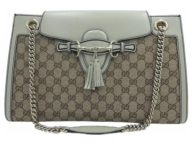 Gucci Borsa a tracolla Emily Large GG Canvas Horsebit Chain Bianca Marrone - vista 11