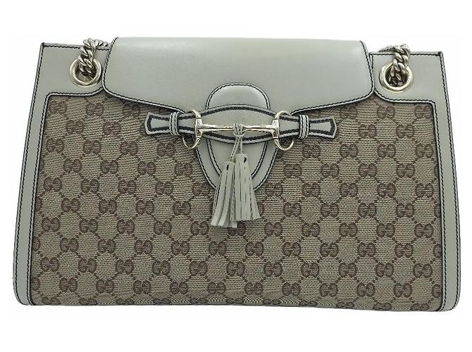 Gucci Borsa a tracolla Emily Large GG Canvas Horsebit Chain Bianca Marrone - vista 12