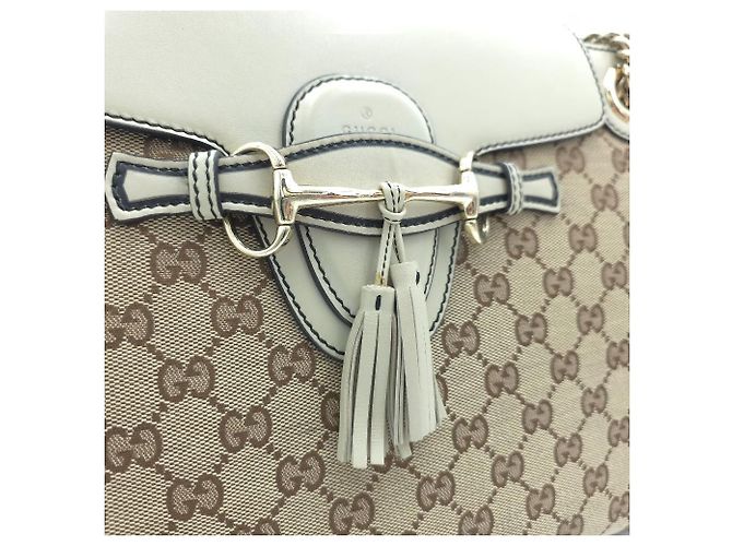 Gucci Borsa a tracolla Emily Large GG Canvas Horsebit Chain Bianca Marrone - vista 8
