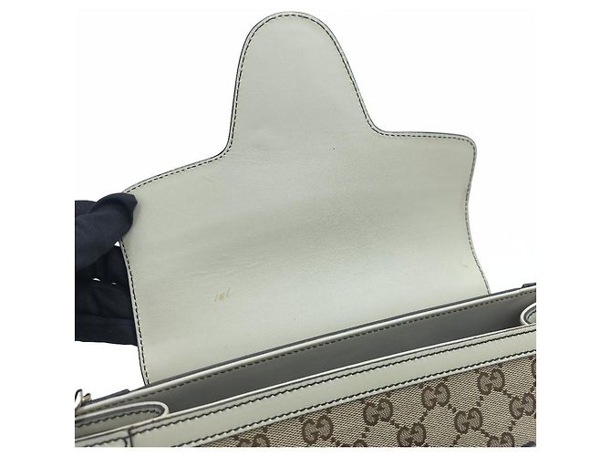 Gucci Borsa a tracolla Emily Large GG Canvas Horsebit Chain Bianca Marrone - vista 9