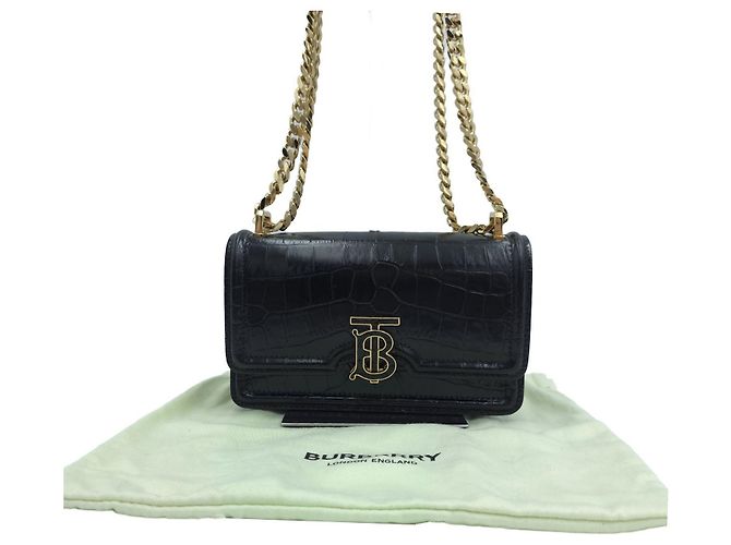 Burberry Mini TB Bag Umhängetasche aus Krokoprägeleder mit Kette Schwarz - Ansicht 11