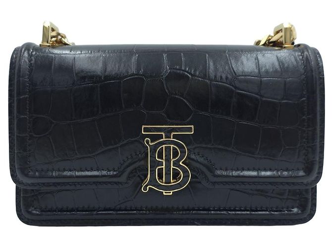 Burberry Mini TB Bag Umhängetasche aus Krokoprägeleder mit Kette Schwarz - Ansicht 12