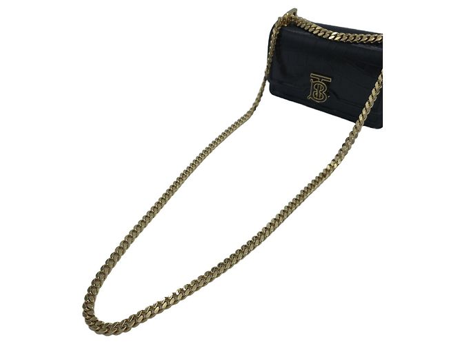 Burberry Mini TB Bag Umhängetasche aus Krokoprägeleder mit Kette Schwarz - Ansicht 8