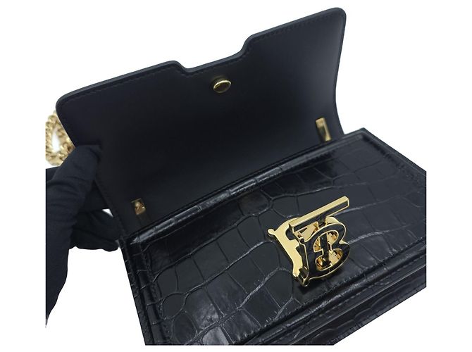 Burberry Mini TB Bag Umhängetasche aus Krokoprägeleder mit Kette Schwarz - Ansicht 9
