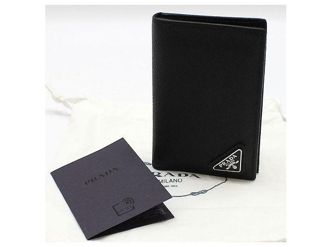 Prada Triangle Logo Card Wallet in Black Saffiano Leather - view 2