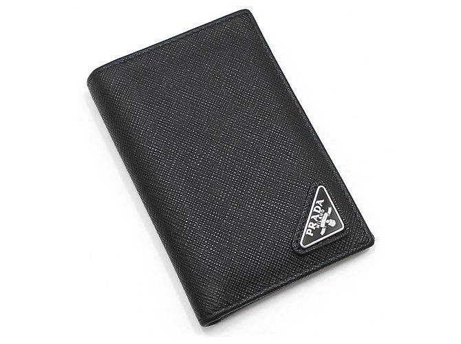 Prada Triangle Logo Card Wallet in Black Saffiano Leather - view 3
