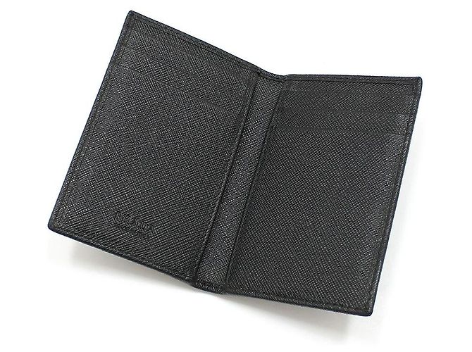 Prada Triangle Logo Card Wallet in Black Saffiano Leather - view 5