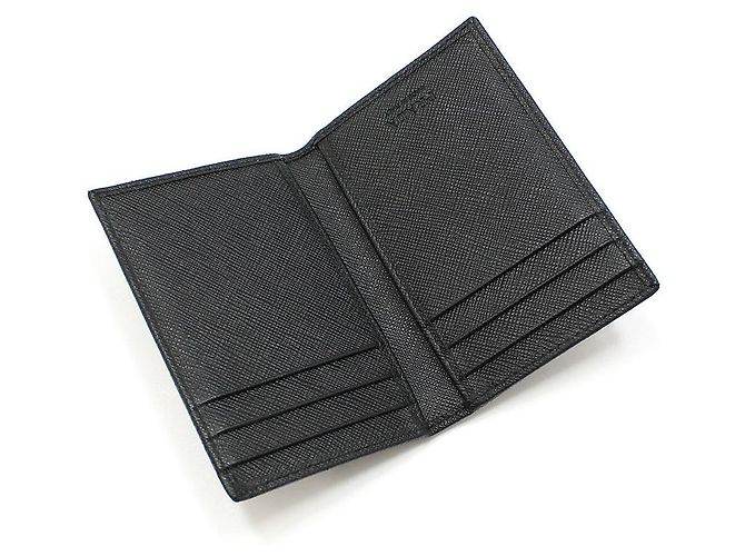 Prada Triangle Logo Card Wallet in Black Saffiano Leather - view 6