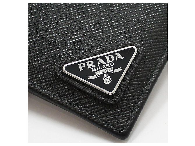 Prada Triangle Logo Card Wallet in Black Saffiano Leather - view 7