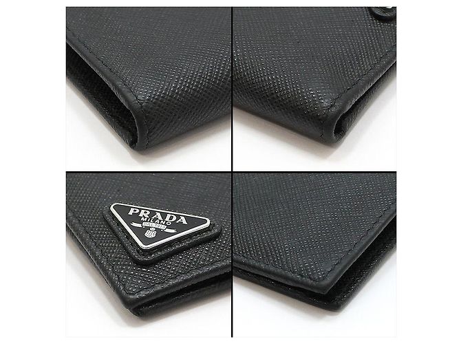 Prada Triangle Logo Card Wallet in Black Saffiano Leather - view 8