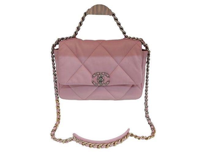 Chanel 19 Chanel Borsa a patta in pelle di agnello Medium Pink Jenny Bag Catena argento Spalla Rosa - vista 2