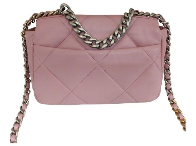 Chanel 19 Chanel Borsa a patta in pelle di agnello Medium Pink Jenny Bag Catena argento Spalla Rosa - vista 5