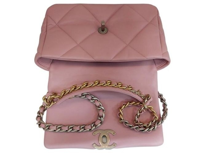 Chanel 19 Chanel Borsa a patta in pelle di agnello Medium Pink Jenny Bag Catena argento Spalla Rosa - vista 7