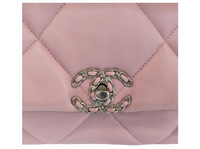 Chanel 19 Chanel Borsa a patta in pelle di agnello Medium Pink Jenny Bag Catena argento Spalla Rosa - vista 8