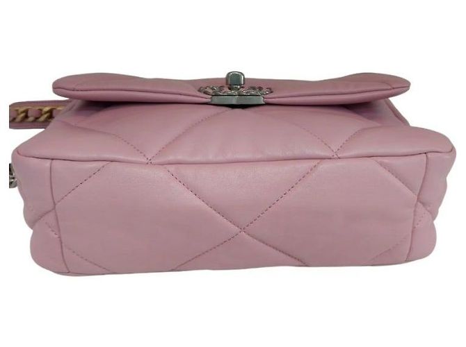 Chanel 19 Chanel Borsa a patta in pelle di agnello Medium Pink Jenny Bag Catena argento Spalla Rosa - vista 9