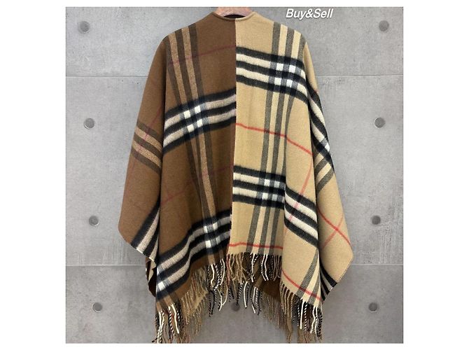 Burberry Cape-Mantel mit Riesenkaro und Fransen Beige Braun - Ansicht 2