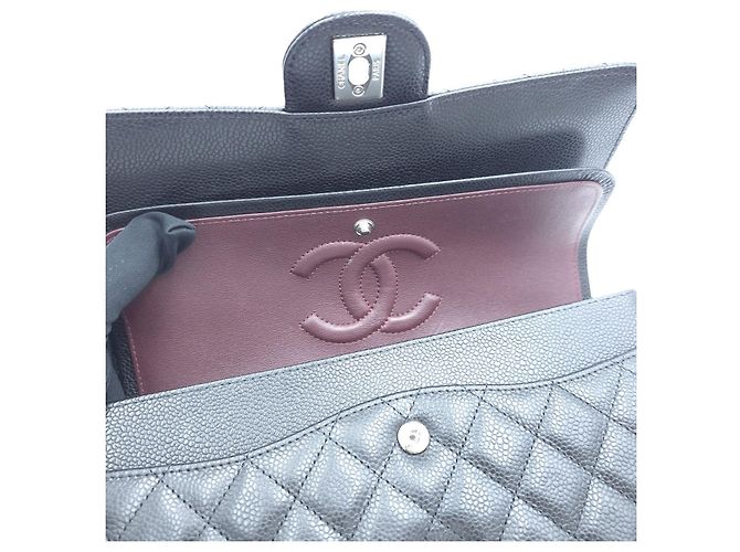 Chanel Borsa a tracolla Medium Classic Double Flap in pelle caviar con hardware argento Nero - vista 10