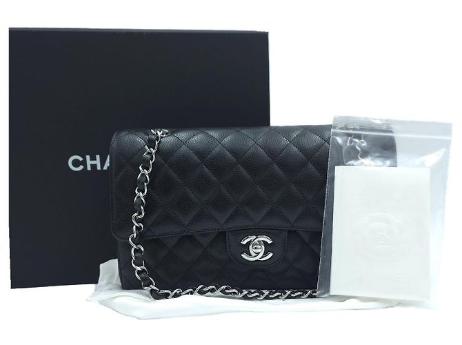 Chanel Borsa a tracolla Medium Classic Double Flap in pelle caviar con hardware argento Nero - vista 11