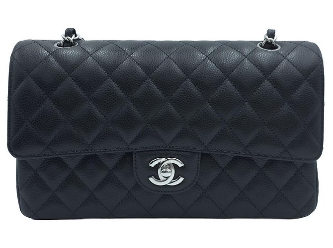 Chanel Borsa a tracolla Medium Classic Double Flap in pelle caviar con hardware argento Nero - vista 12