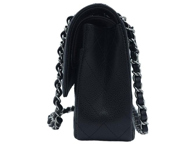 Chanel Borsa a tracolla Medium Classic Double Flap in pelle caviar con hardware argento Nero - vista 13