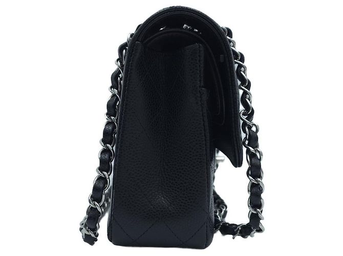 Chanel Borsa a tracolla Medium Classic Double Flap in pelle caviar con hardware argento Nero - vista 14