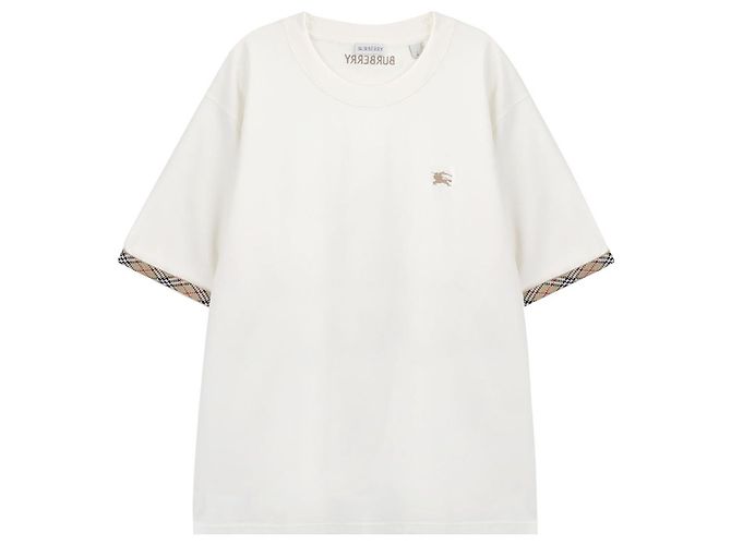 Burberry Check Trim Baumwoll-T-Shirt Weiß - Ansicht 3