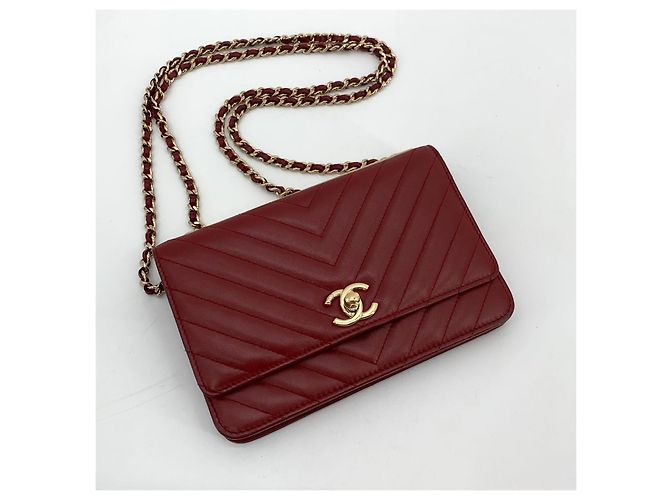 Chanel Mini borsa a tracolla WOC Trendy CC in pelle d'agnello chevron Rosso - vista 11