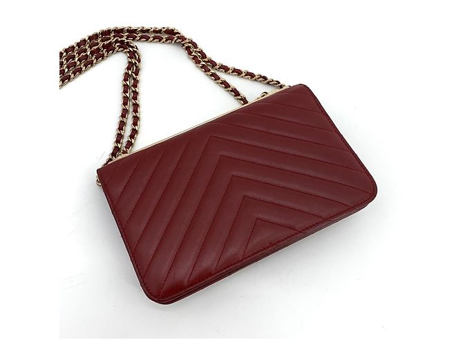 Chanel Mini borsa a tracolla WOC Trendy CC in pelle d'agnello chevron Rosso - vista 12