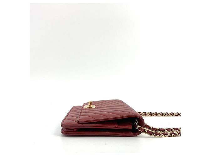 Chanel Mini borsa a tracolla WOC Trendy CC in pelle d'agnello chevron Rosso - vista 13