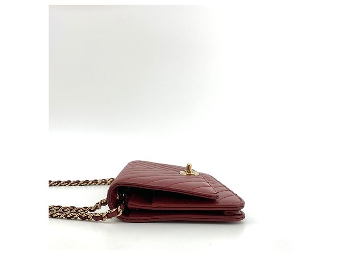 Chanel Mini borsa a tracolla WOC Trendy CC in pelle d'agnello chevron Rosso - vista 14