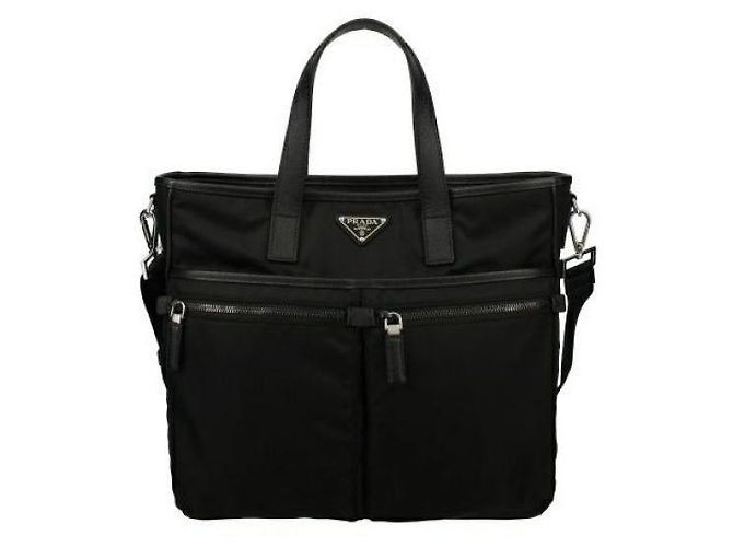 Prada Borsa tote in nylon e pelle Saffiano Nero - vista 3