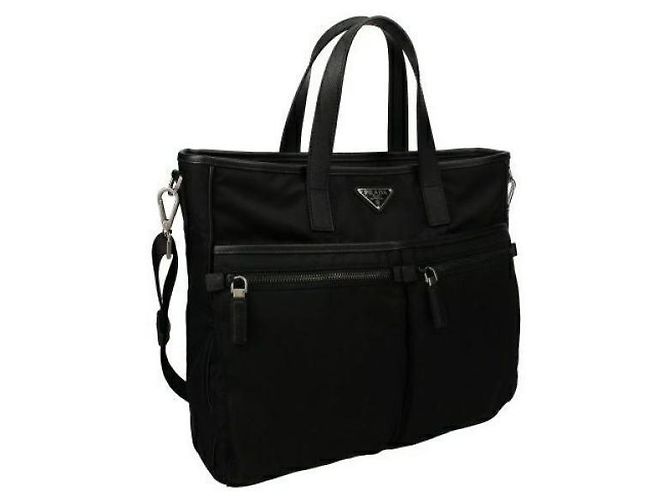 Prada Borsa tote in nylon e pelle Saffiano Nero - vista 4