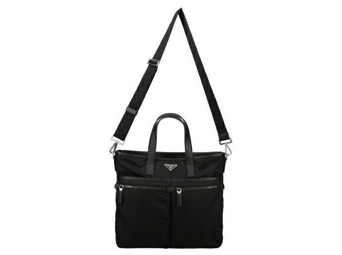 Prada Borsa tote in nylon e pelle Saffiano Nero - vista 9