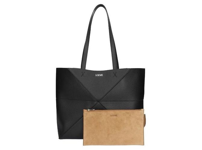 Loewe Tote Horizontal Puzzle Fold Medium in vitello grana morbida Nero - vista 7
