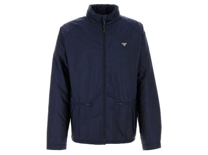 Giacca con cappuccio Prada in nylon blu navy - vista 3