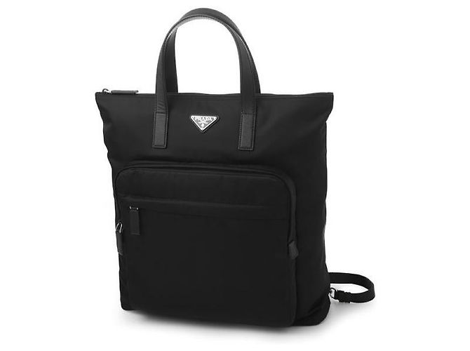 Prada Borsa Tote in Nylon e Pelle Saffiano Nero - vista 3