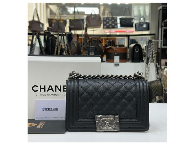 Chanel Boy Small Flap Bag Black Caviar Vintage Silver Hardware Schwarz - Ansicht 4
