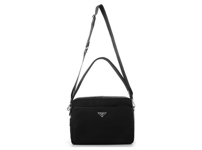 Prada Borsa a tracolla in nylon e pelle Saffiano Nero - vista 13