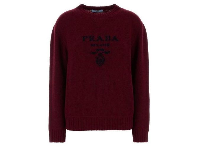 Prada Kaschmir-Wollpullover mit Logo und Rundhalsausschnitt Rot - Ansicht 3