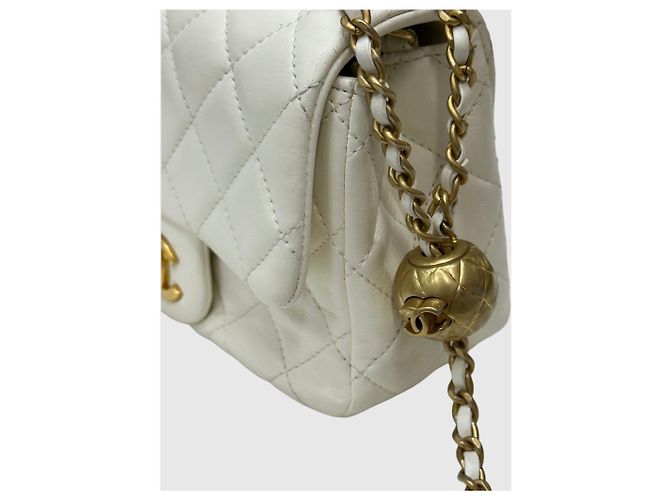 Chanel Petite Sac Ramskin Vintage Gold Chain White Bianco - vista 10
