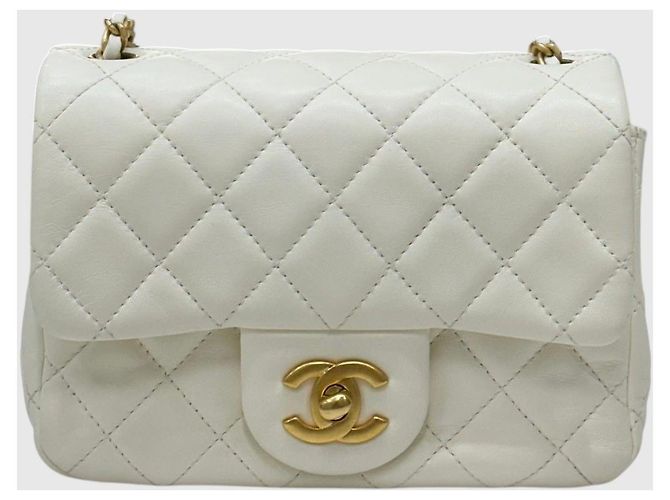 Chanel Petite Sac Ramskin Vintage Gold Chain White Bianco - vista 2