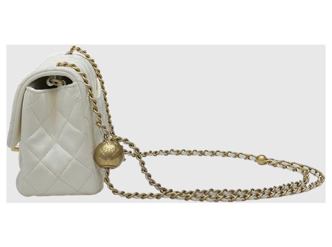 Chanel Petite Sac Ramskin Vintage Gold Chain White Bianco - vista 4