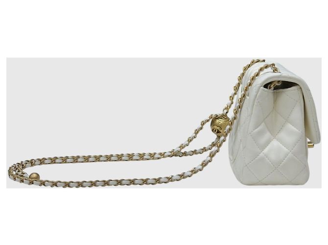 Chanel Petite Sac Ramskin Vintage Gold Chain White Bianco - vista 5