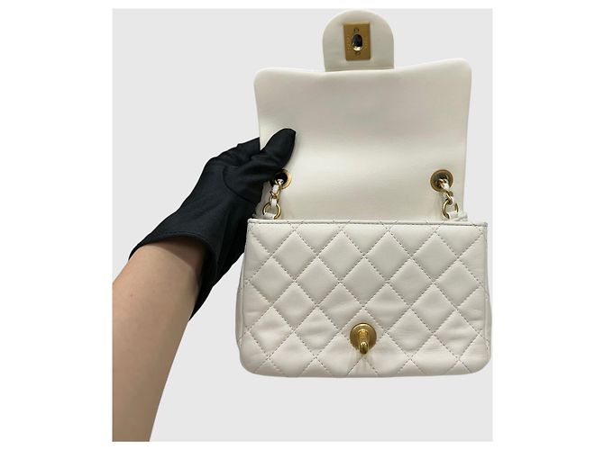 Chanel Petite Sac Ramskin Vintage Gold Chain White Bianco - vista 6