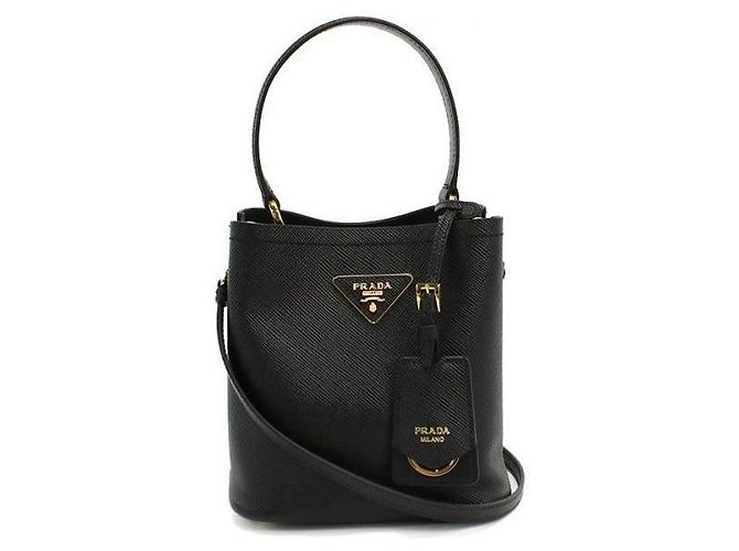 Prada Mini Borsa a Cestino in Pelle Saffiano Nero - vista 3
