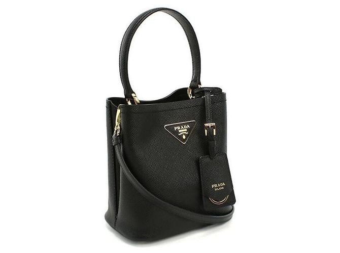 Prada Mini Borsa a Cestino in Pelle Saffiano Nero - vista 4