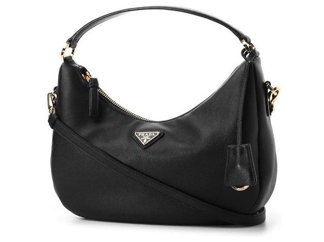 Prada Logo Triangle Leder Hobo-Tasche Schwarz - Ansicht 3